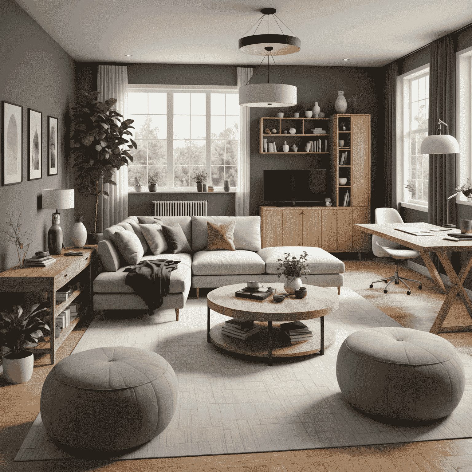 3D modeling software interface showing basic shapes and tools for interior design