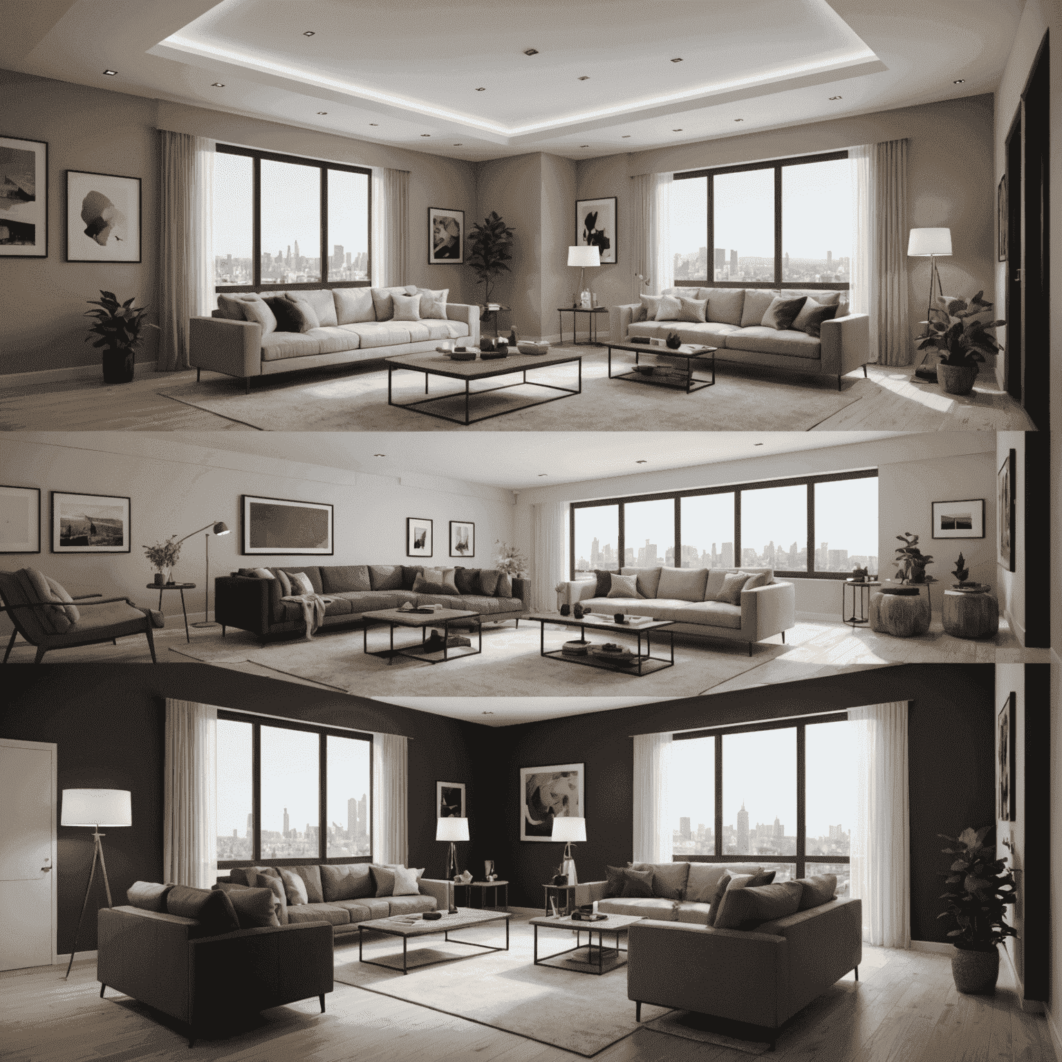 Side-by-side comparison of a high-poly, high-resolution 3D interior model and its optimized version for VR, showing minimal visual difference